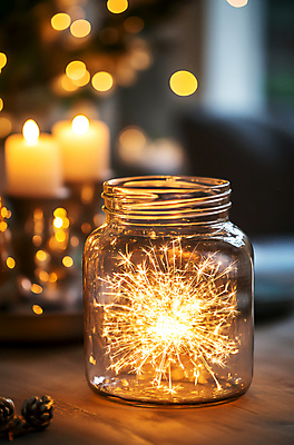 JPG 편집이미지 크리스마스 겨울 전구 촛불 유리병 불꽃놀이 선물 사람없음 반짝임 주황색 보케 감성 편집실사 AI포토 AI콘텐츠 계절 기념일 컬러 컨셉 초 모션 놀이 병_용기 CG 파일형식