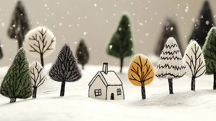 JPG 나무 편집이미지 겨울 자연 주택 풍경 사람없음 설원 포근함 공예 펠트 편집실사 식물 계절 눈_날씨 취미 건물 감각 CG 생태계 파일형식 천_직물