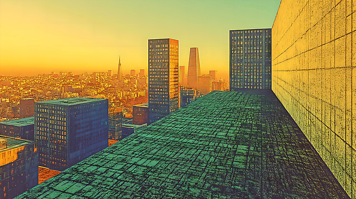 JPG 편집이미지 하늘 풍경 사람없음 건물 노을 주황색 발코니 도심 편집실사 AI컴퓨터그래픽 AI콘텐츠 자연요소 건축물 컬러 도시 CG 파일형식