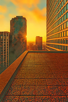 JPG 편집이미지 하늘 풍경 사람없음 건물 노을 주황색 도심 옥상 편집실사 AI컴퓨터그래픽 AI콘텐츠 자연요소 건축물 컬러 도시 CG 파일형식