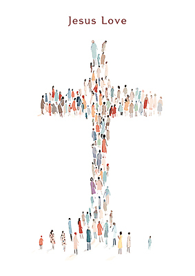 전신 기독교 십자가 일러스트 사랑 사람 여러명 컬러풀 예수 군중 국내일러스트 AI파일 감정 종교 컬러 다수 신_종교 파일형식 벡터