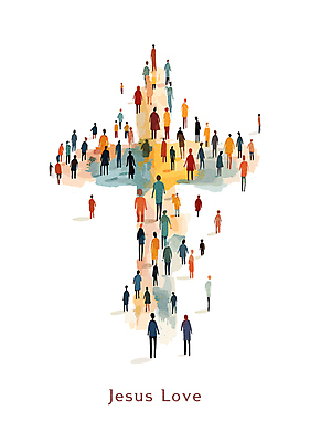 전신 기독교 십자가 일러스트 사랑 사람 여러명 컬러풀 예수 군중 국내일러스트 AI파일 감정 종교 컬러 다수 신_종교 파일형식 벡터