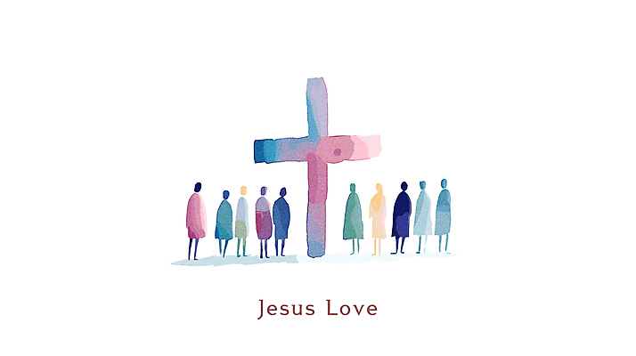 전신 기독교 십자가 일러스트 사랑 사람 여러명 컬러풀 예수 군중 국내일러스트 AI파일 감정 종교 컬러 다수 신_종교 파일형식 벡터