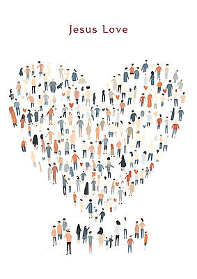 전신 기독교 일러스트 사랑 사람 여러명 컬러풀 하트 예수 군중 국내일러스트 AI파일 모양 감정 종교 컬러 다수 신_종교 파일형식 벡터
