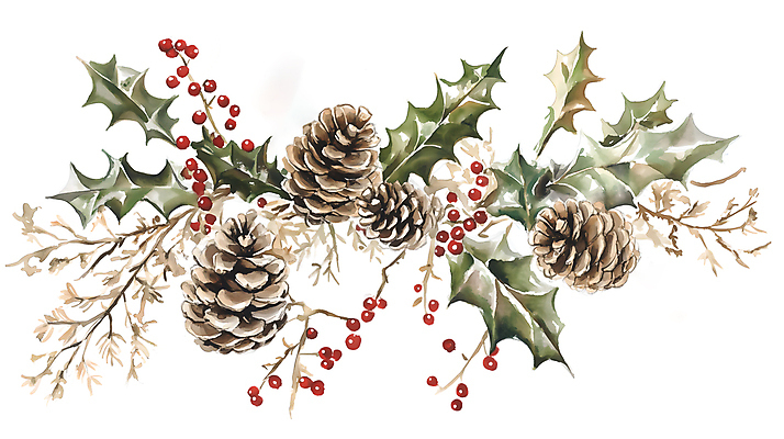 JPG 열매 크리스마스 일러스트 나뭇잎 사람없음 장식 솔방울 국내일러스트 AI일러스트 AI콘텐츠 식물 기념일 잎 파일형식