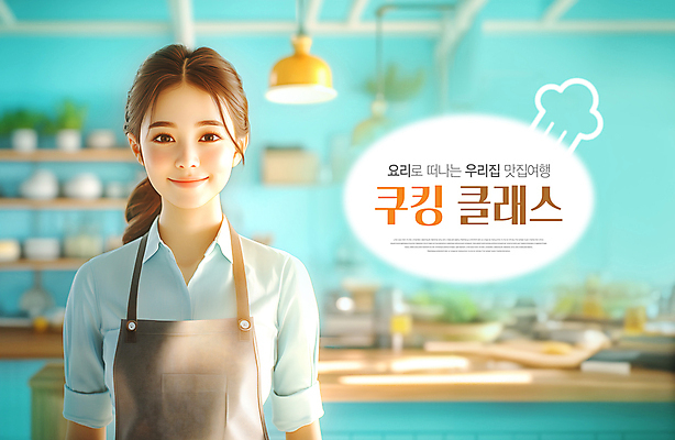 PSD 편집 편집이미지 여자 음식 하늘색 요리 한명 미소 성인 주방 앞치마 강의 즐거움 홍보물 학원 광고편집 요리교실 클래스 의료성형뷰티 성인여자한명만 이미지편집 1 교육 감정 수업 표정 사람 파란색 여자한명만 성인여자만 파일형식