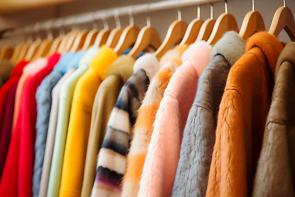 JPG 편집이미지 옷 사람없음 컬러풀 외투 장롱 옷걸이 겨울옷 정리 옷장정리 털옷 편집실사 AI포토 AI콘텐츠 컬러 가구 상의 겨울 CG 파일형식