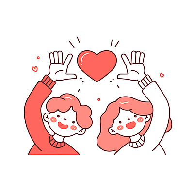 여자 남자 일러스트 사랑 미소 성인 두명 빨간색 손들기 하트 애정표현 성인만 국내일러스트 AI파일 모양 감정 컬러 모션 표정 사람 표현 파일형식 벡터