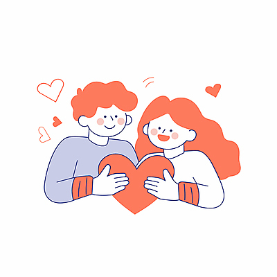 여자 남자 일러스트 사랑 미소 들기 성인 두명 빨간색 하트 애정표현 성인만 국내일러스트 AI파일 모양 감정 컬러 모션 표정 사람 표현 파일형식 벡터