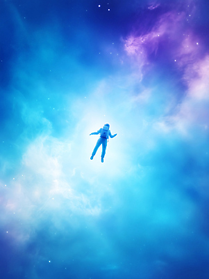 JPG 전신 편집이미지 여행 하늘색 하늘 한명 사람 성인 뒷모습 우주 자유 떠있는 신비 우주여행 은하 몽환 편집실사 AI컴퓨터그래픽 AI콘텐츠 1 뷰포인트 컨셉 모션 파란색 CG 파일형식