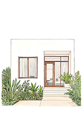 JPG 화분 일러스트 창문 주택 사람없음 인테리어 문 정원 흰색 풀잎 모던 자취 국내일러스트 AI일러스트 AI콘텐츠 디자인 컬러 잎 건물 풀_식물 파일형식