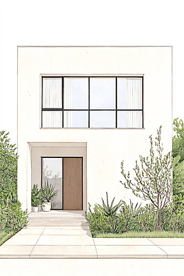 JPG 화분 일러스트 창문 주택 사람없음 인테리어 문 정원 흰색 커튼 풀잎 모던 자취 국내일러스트 AI일러스트 AI콘텐츠 디자인 컬러 잎 건물 풀_식물 파일형식