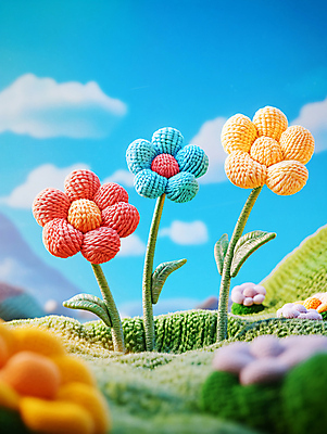 JPG 구름 편집이미지 꽃 자연 하늘 풍경 초원 사람없음 컬러풀 귀여움 뜨개질 털실 니트 편집실사 AI컴퓨터그래픽 AI콘텐츠 자연요소 식물 컬러 컨셉 상의 취미 실 CG 생태계 파일형식