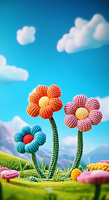 JPG 구름 편집이미지 꽃 자연 하늘 풍경 초원 사람없음 컬러풀 귀여움 뜨개질 털실 니트 편집실사 AI컴퓨터그래픽 AI콘텐츠 자연요소 식물 컬러 컨셉 상의 취미 실 CG 생태계 파일형식