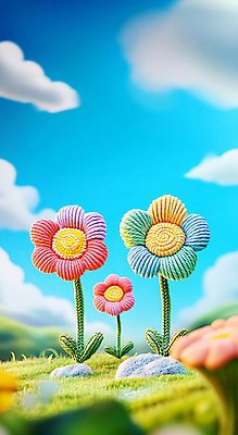 JPG 구름 편집이미지 꽃 자연 하늘 풍경 초원 사람없음 컬러풀 귀여움 뜨개질 털실 니트 편집실사 AI컴퓨터그래픽 AI콘텐츠 자연요소 식물 컬러 컨셉 상의 취미 실 CG 생태계 파일형식