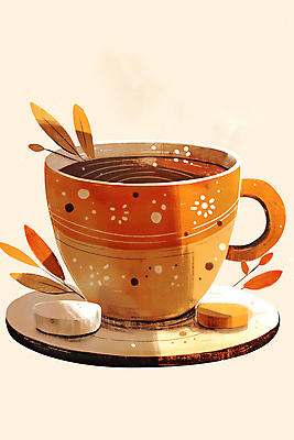 JPG 커피 겨울 일러스트 사람없음 주황색 커피잔 컵받침 2025년 트렌드컬러 국내일러스트 모카무스 AI일러스트 AI콘텐츠 계절 음료 컬러 잔 연도 받침대 파일형식