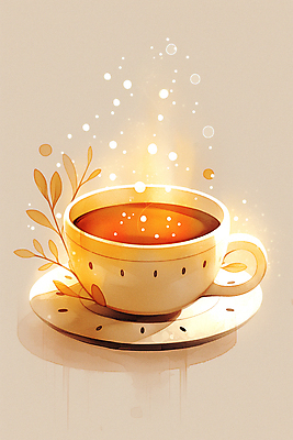 JPG 커피 겨울 일러스트 사람없음 주황색 풀잎 커피잔 컵받침 국내일러스트 AI일러스트 AI콘텐츠 계절 음료 컬러 잎 잔 풀_식물 받침대 파일형식