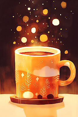 JPG 겨울 일러스트 사람없음 주황색 머그컵 컵받침 코코아 국내일러스트 AI일러스트 AI콘텐츠 계절 음료 컬러 컵 받침대 파일형식