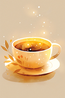 JPG 커피 겨울 일러스트 사람없음 주황색 풀잎 커피잔 컵받침 국내일러스트 AI일러스트 AI콘텐츠 계절 음료 컬러 잎 잔 풀_식물 받침대 파일형식