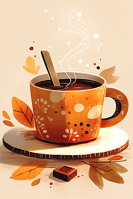 JPG 낙엽 겨울 일러스트 사람없음 초콜릿 주황색 머그컵 컵받침 코코아 2025년 트렌드컬러 국내일러스트 모카무스 AI일러스트 AI콘텐츠 계절 음료 컬러 잎 디저트 컵 연도 받침대 파일형식