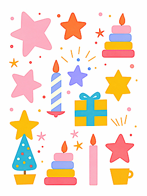 자연요소 기념일 컬러 컨셉 크리스마스 초 휴가 디저트 선물 이벤트 상자 파일형식 AI콘텐츠 크리스마스트리 선물상자 케이크 촛불 축제 장식 파티 JPG 일러스트 오브젝트 홀리데이 휴식 사람없음 컬러풀 국내일러스트 화려 별 AI일러스트