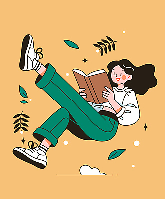 전신 여자 교육 신발 일러스트 상상 나뭇잎 한명 미소 들기 성인 공중 책 독서 노란색 읽기 성인여자한명만 국내일러스트 AI파일 1 컬러 잎 모션 표정 사람 여자한명만 성인여자만 파일형식 벡터