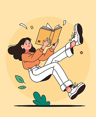 전신 여자 교육 신발 일러스트 상상 나뭇잎 한명 웃음 들기 성인 공중 책 독서 노란색 읽기 성인여자한명만 국내일러스트 AI파일 1 컬러 잎 모션 표정 사람 여자한명만 성인여자만 파일형식 벡터