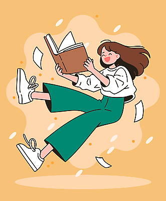 전신 여자 교육 종이 신발 일러스트 상상 한명 웃음 들기 성인 공중 책 독서 노란색 읽기 성인여자한명만 국내일러스트 AI파일 1 컬러 모션 표정 사람 여자한명만 성인여자만 파일형식 벡터