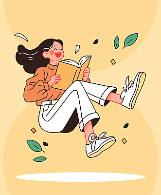 전신 여자 교육 신발 일러스트 상상 나뭇잎 한명 웃음 들기 성인 공중 책 독서 노란색 읽기 성인여자한명만 국내일러스트 AI파일 1 컬러 잎 모션 표정 사람 여자한명만 성인여자만 파일형식 벡터