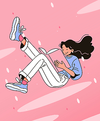 전신 여자 교육 별 분홍색 일러스트 상상 한명 미소 들기 성인 공중 책 독서 읽기 성인여자한명만 국내일러스트 AI파일 자연요소 1 컬러 모션 표정 사람 여자한명만 성인여자만 파일형식 벡터