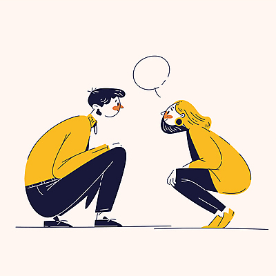 여자 남자 말풍선 일러스트 대화 미소 성인 두명 노란색 마주보기 마주앉기 웅크림 소통 연분홍색 성인만 국내일러스트 AI파일 분홍색 컬러 컨셉 모션 표정 말하기 사람 앉기 파일형식 벡터