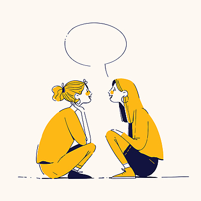 전신 여자 말풍선 일러스트 대화 웃음 성인 두명 노란색 마주보기 마주앉기 웅크림 소통 성인여자만 국내일러스트 AI파일 컬러 컨셉 모션 표정 말하기 사람 앉기 여자만 성인만 파일형식 벡터