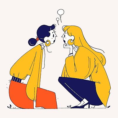 여자 말풍선 일러스트 말하기 대화 앉기 성인 두명 노란색 마주보기 턱괴기 마주앉기 웅크림 소통 성인여자만 국내일러스트 AI파일 컬러 컨셉 모션 사람 여자만 성인만 파일형식 벡터