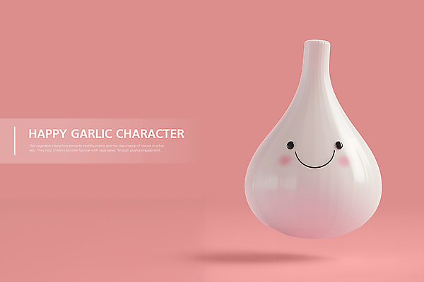 PSD 편집이미지 행복 분홍색 채소 3D캐릭터 마늘 미소 사람없음 3D 마늘캐릭터 편집3D 캐릭터 감정 컬러 표정 디지털합성 파일형식