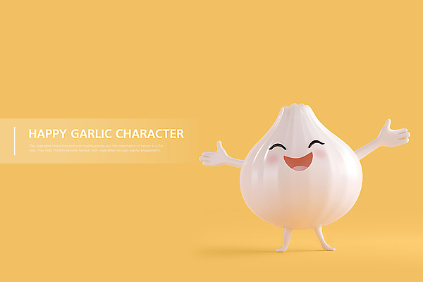 PSD 편집이미지 행복 채소 3D캐릭터 마늘 웃음 사람없음 노란색 3D 만세 마늘캐릭터 편집3D 캐릭터 감정 컬러 모션 표정 디지털합성 파일형식