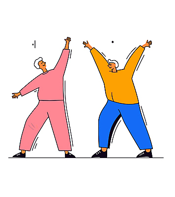 전신 노년 남자 일러스트 모션 건강 웃음 두명 운동 손들기 건강관리 스트레칭 에너지 활기 유산소운동 아침운동 노인남자만 국내일러스트 AI파일 컨셉 표정 관리 사람 성인 남자만 노인만 파일형식 벡터