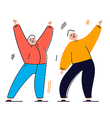 전신 노년 남자 일러스트 모션 건강 웃음 두명 운동 손들기 건강관리 스트레칭 에너지 활기 유산소운동 노인남자만 국내일러스트 AI파일 컨셉 표정 관리 사람 성인 남자만 노인만 파일형식 벡터