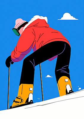 JPG 전신 남자 로우앵글 겨울 일러스트 레저 스키 겨울스포츠 고글 한명 성인 뒷모습 빨간색 파란색 설원 눈 잡기 스키복 폴 활기 패딩 폴대 성인남자한명만 설산 국내일러스트 AI일러스트 AI콘텐츠 자연요소 1 옷 계절 스포츠 뷰포인트 컬러 컨셉 모션 날씨 산 눈_날씨 사람 점퍼 막대기 스키용품 남자한명만 성인남자만 파일형식