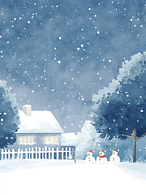 JPG 나무 겨울 일러스트 자연 눈사람 수채화 주택 따뜻함 풍경 사람없음 빛 울타리 정원 고요 눈 야간 쌓인눈 함박눈 눈내림 국내일러스트 AI일러스트 AI콘텐츠 자연요소 식물 계절 날씨 눈_날씨 건물 담장 생태계 파일형식