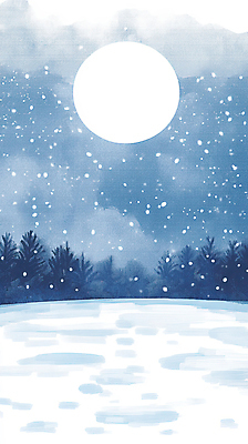 자연요소 식물 계절 하늘 날씨 눈_날씨 달 야간 생태계 파일형식 AI콘텐츠 쌓인눈 밝음 밤하늘 고요 눈내림 겨울 자연 눈 풍경 저녁 보름달 나무 JPG 일러스트 국내일러스트 사람없음 수채화 AI일러스트