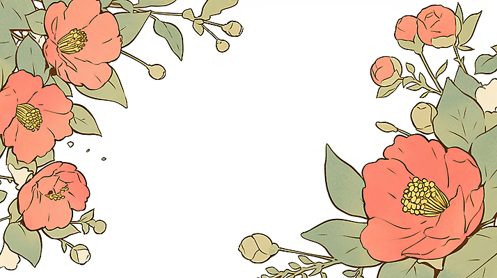 JPG 꽃 잎 겨울 일러스트 수채화 프레임 사람없음 빨간색 초록색 우아함 동백 국내일러스트 AI일러스트 AI콘텐츠 식물 계절 컬러 컨셉 파일형식