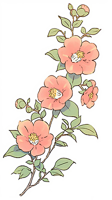 JPG 꽃 잎 겨울 일러스트 수채화 사람없음 빨간색 초록색 우아함 동백 국내일러스트 AI일러스트 AI콘텐츠 식물 계절 컬러 컨셉 파일형식