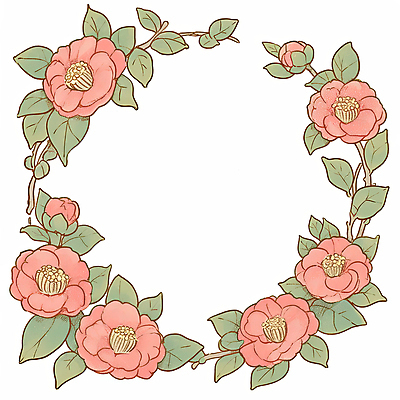 JPG 꽃 잎 겨울 일러스트 수채화 프레임 사람없음 빨간색 초록색 우아함 동백 국내일러스트 AI일러스트 AI콘텐츠 식물 계절 컬러 컨셉 파일형식