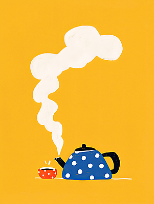 JPG 디자인 일러스트 주전자 따뜻함 사람없음 노란색 수증기 포근함 찻잔 찻주전자 심플 국내일러스트 AI일러스트 AI콘텐츠 컬러 주방용품 잔 감각 파일형식