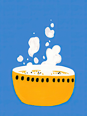 식기 컬러 감각 파일형식 AI콘텐츠 노란색 수증기 수프 그릇 파란색 JPG 일러스트 사람없음 포근함 따뜻함 심플 디자인 국내일러스트 AI일러스트