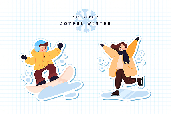 전신 라이프스타일 여자 남자 어린이 겨울 일러스트 사람 소녀 소년 두명 스케이트 스케이팅 눈 스노우보드 눈송이 빙판 어린이만 국내일러스트 AI파일 자연요소 계절 스포츠용품 날씨 겨울스포츠 눈_날씨 생활 보드_스포츠 파일형식 벡터