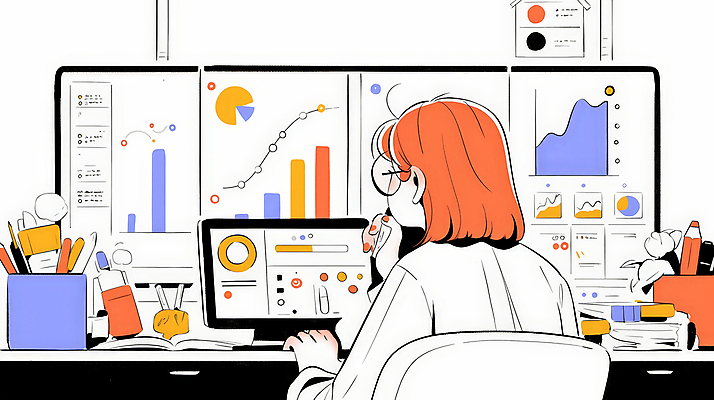 JPG 응시 여자 일러스트 의학 통계 그래프 한명 성인 컴퓨터 사무실 모니터 자료 의사 의사가운 업무 분석 안경낌 국내일러스트 AI일러스트 AI콘텐츠 1 시선 안경 컨셉 비즈니스 사람 전자제품 의료진 가운 작업 파일형식