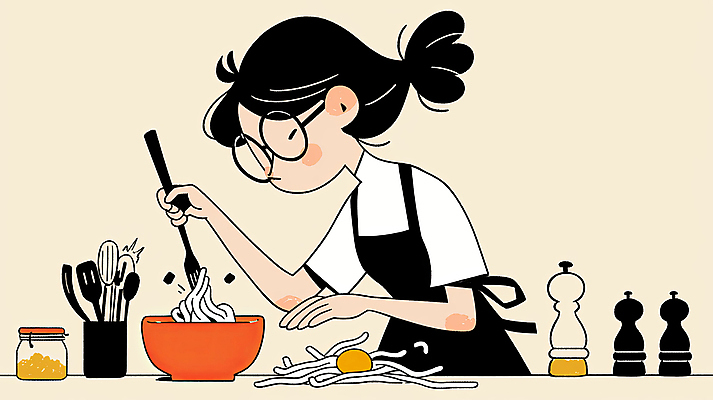 JPG 식기 여자 음식 포크 일러스트 주방용품 요리 한명 들기 성인 주방 앞치마 면류 조리대 양념통 베이지색 음식준비 성인여자한명만 안경낌 모디슈머 국내일러스트 AI일러스트 AI콘텐츠 1 안경 컬러 생활용품 모션 통 사람 양념 준비 여자한명만 성인여자만 파일형식