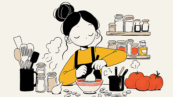 JPG 식기 여자 음식 토마토 일러스트 주방용품 선반 요리 한명 들기 성인 주방 앞치마 조리대 양념통 주걱 베이지색 음식준비 성인여자한명만 모디슈머 국내일러스트 AI일러스트 AI콘텐츠 1 컬러 가구 생활용품 채소 모션 통 사람 양념 준비 여자한명만 성인여자만 파일형식