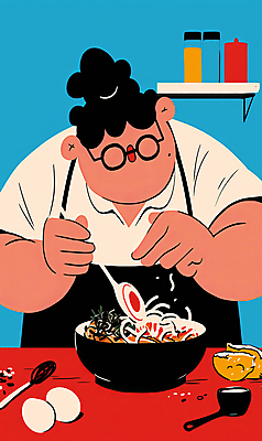 JPG 식기 남자 음식 빵 일러스트 주방용품 선반 요리 한명 들기 성인 빨간색 파란색 주방 계란 숟가락 앞치마 면류 국수 조리대 성인남자한명만 안경낌 모디슈머 국내일러스트 AI일러스트 AI콘텐츠 1 안경 컬러 가구 생활용품 모션 수저 사람 알 남자한명만 성인남자만 파일형식